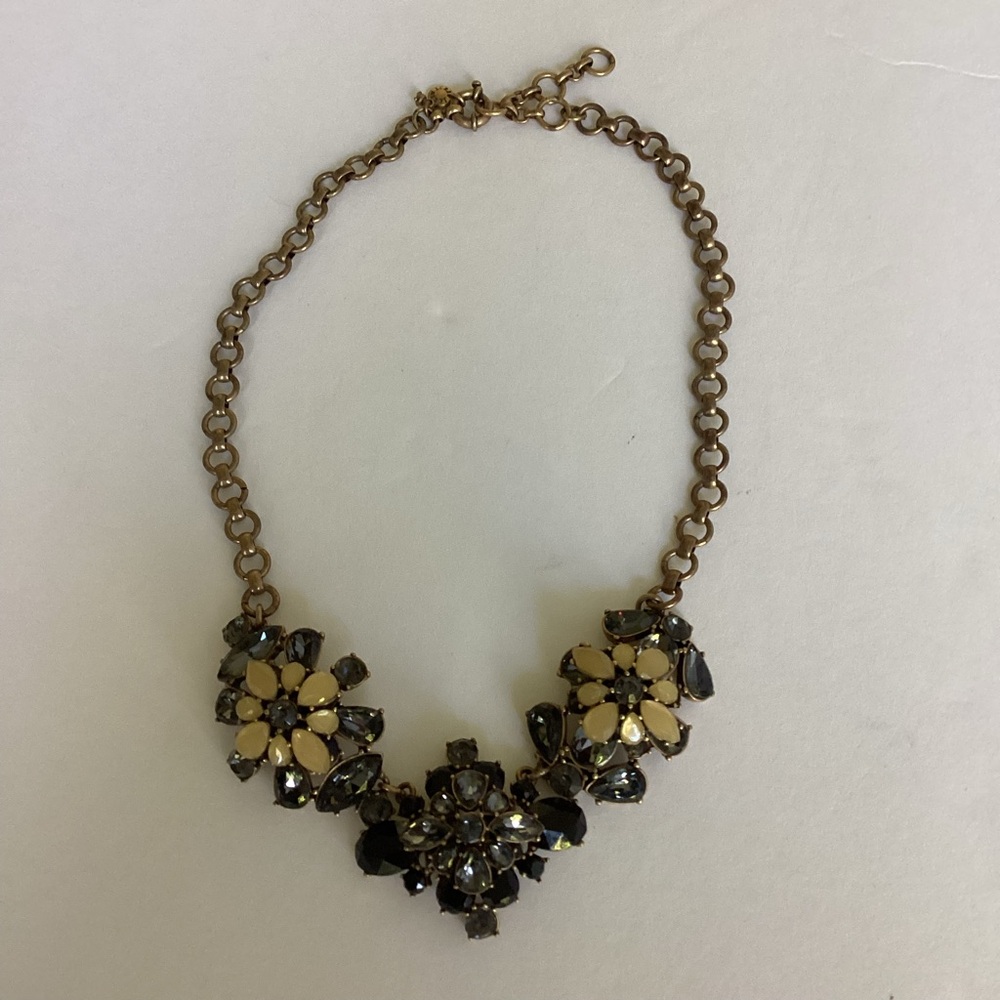 J.Crew Smoky Gray Crystal Cluster Statement Necklace Floral Rhinestone Bib